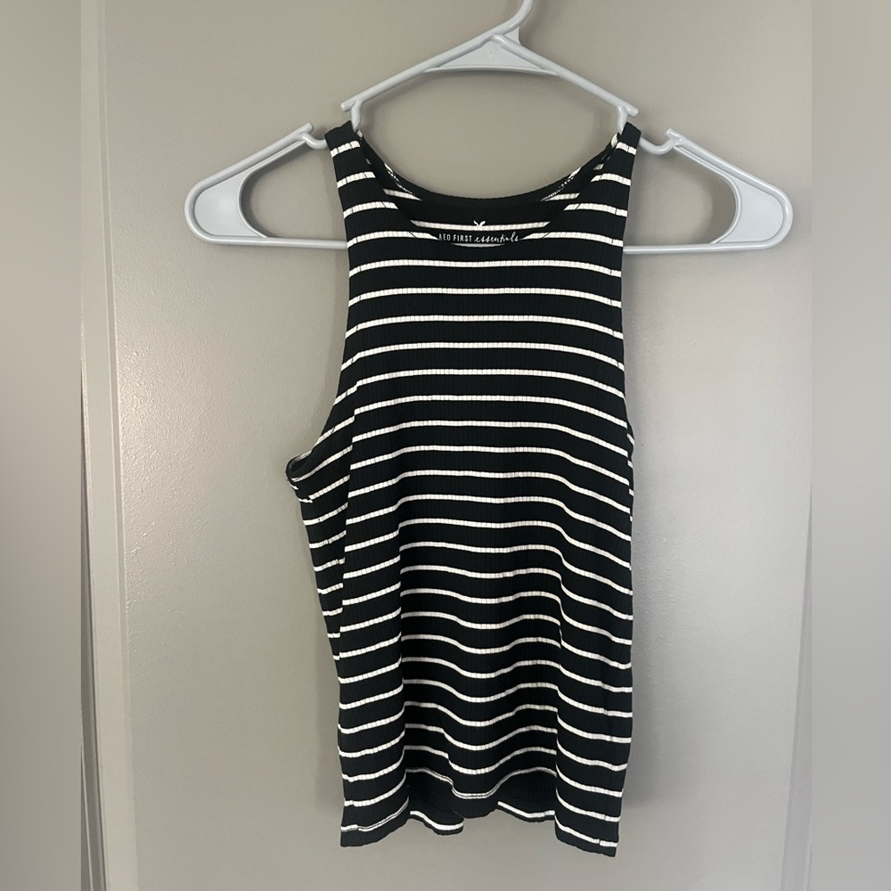 American Eagle Outfitters Black and White Striped Cropped Tank Top